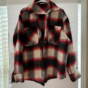 Cozy Plaid Utility Jacket in Red and Black